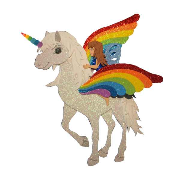 3D Motiv Regenbogen-Einhorn & Feen-Glitzer